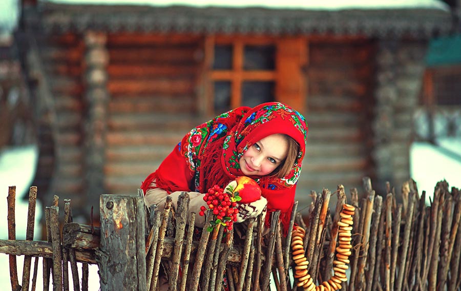 Sexy girl Women in Slavic costumes in Belgrade